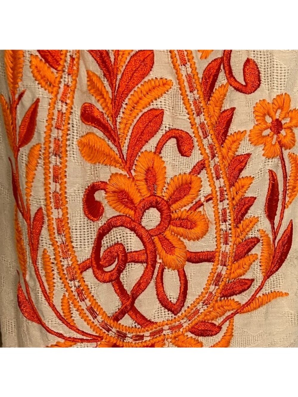 Anthropologie Felicity Embroidered Maxi Dress Ivory Orange Boho Cotton Sz M - Picture 6 of 16